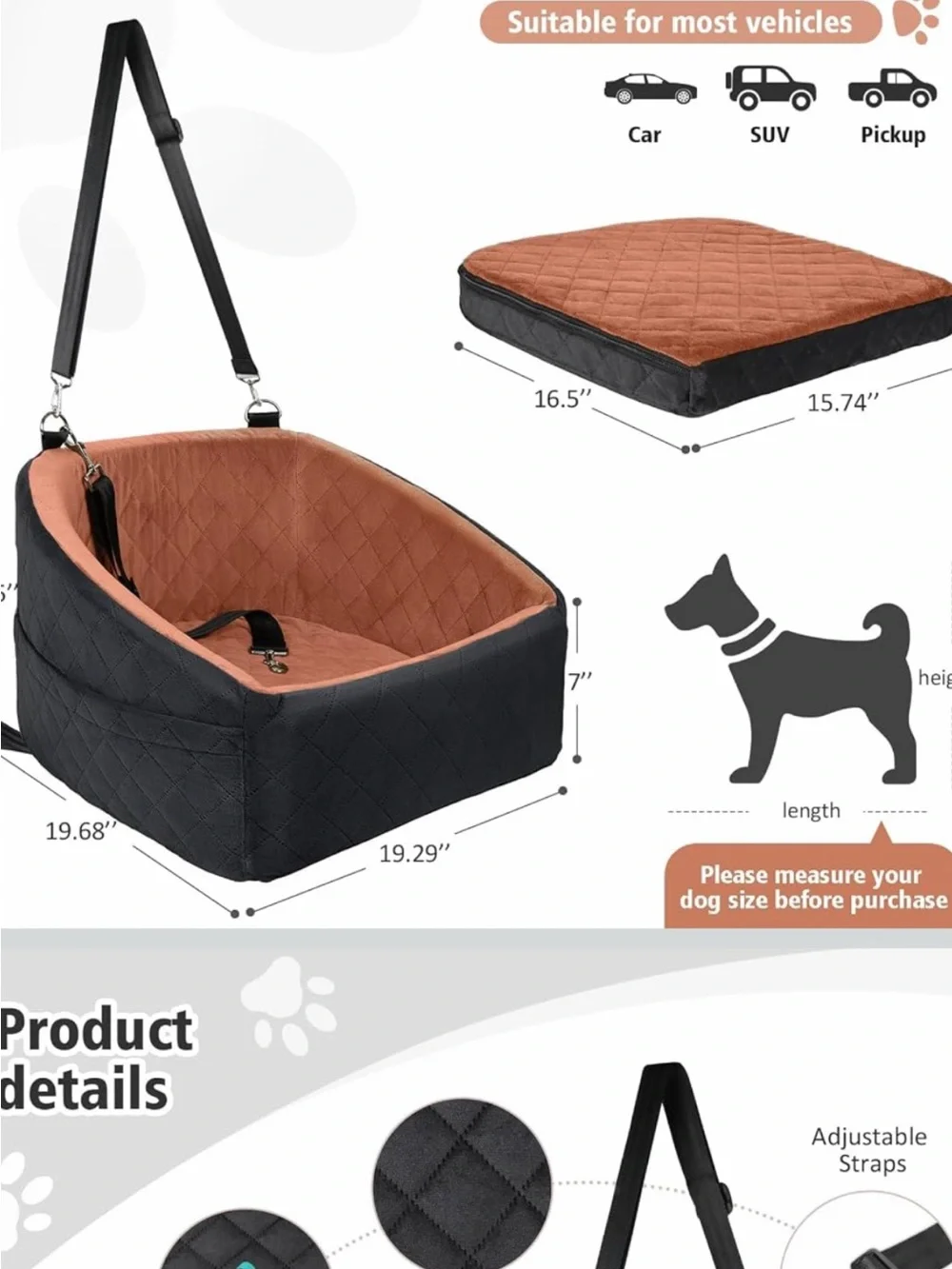 Car Pet Booster Seat for Small Dogs - Black and Brown